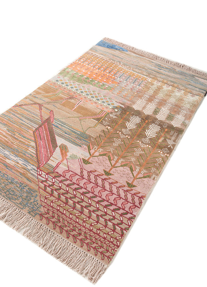 manchaha red and orange wool and bamboo silk hand knotted Rug - FoldShot manchaha red and orange wool and bamboo silk hand knotted Rug - FoldShot