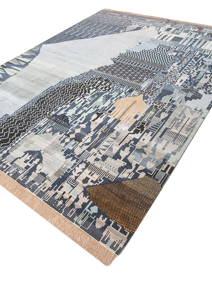 manchaha blue wool and bamboo silk hand knotted Rug - FoldShot manchaha blue wool and bamboo silk hand knotted Rug - FoldShot