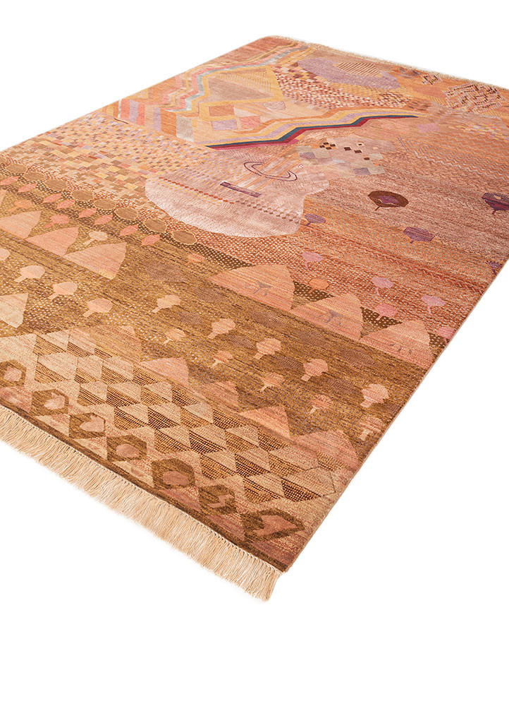 manchaha red and orange wool and bamboo silk hand knotted Rug - FoldShot manchaha red and orange wool and bamboo silk hand knotted Rug - FoldShot