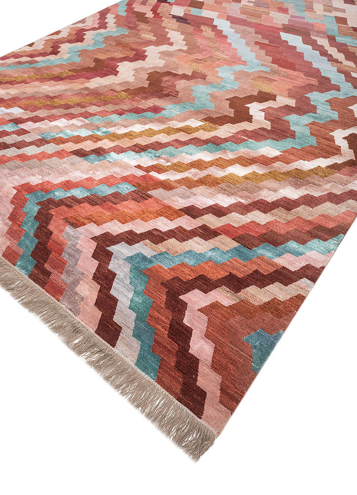 manchaha red and orange wool and bamboo silk hand knotted Rug - FoldShot manchaha red and orange wool and bamboo silk hand knotted Rug - FoldShot