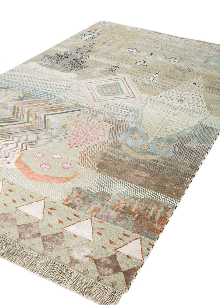 manchaha green wool and bamboo silk hand knotted Rug - FoldShot manchaha green wool and bamboo silk hand knotted Rug - FoldShot