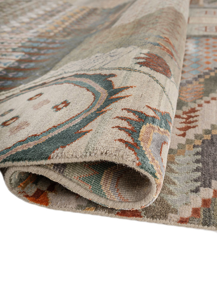 manchaha green wool and bamboo silk hand knotted Rug - FoldShot