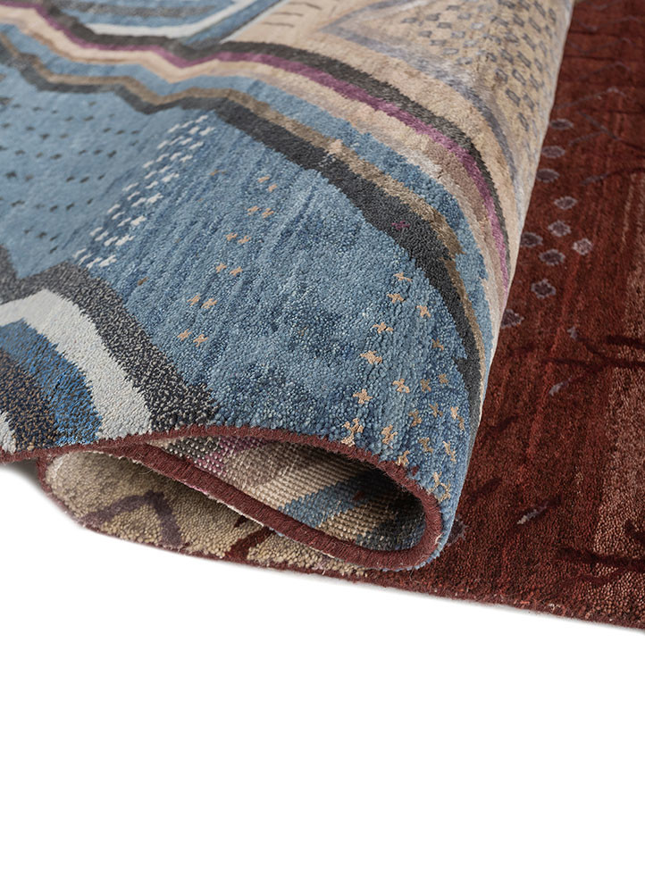 manchaha red and orange wool and bamboo silk hand knotted Rug - FoldShot