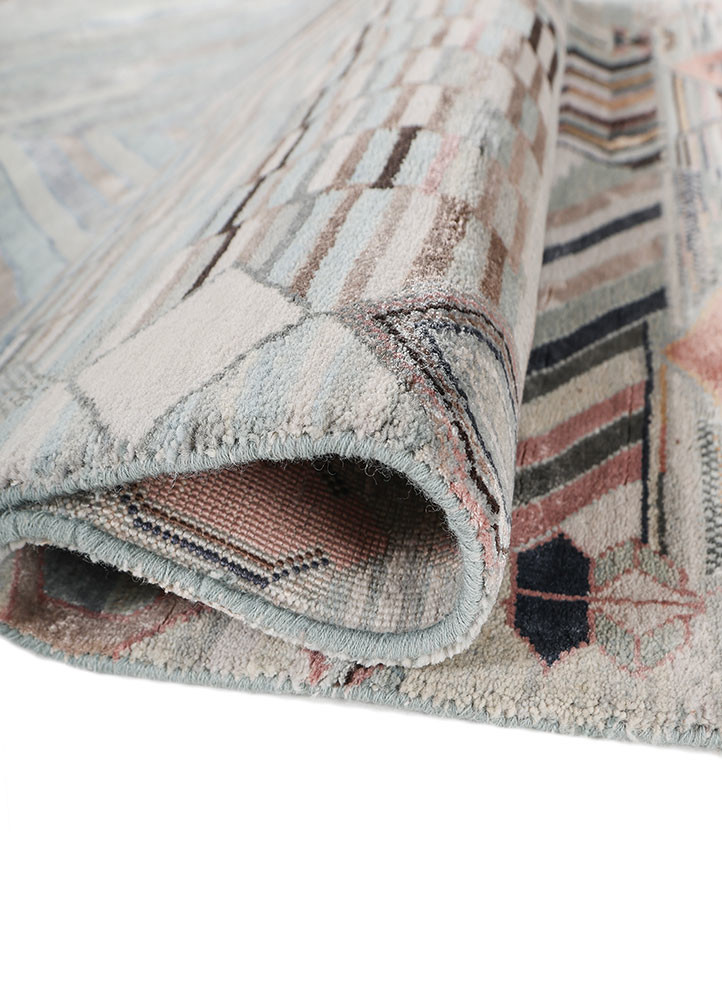 manchaha blue wool and bamboo silk hand knotted Rug - FoldShot