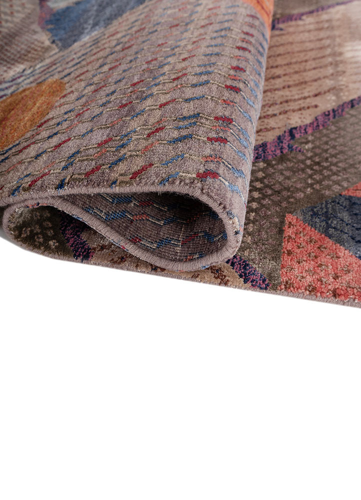 manchaha pink and purple wool and bamboo silk hand knotted Rug - FoldShot