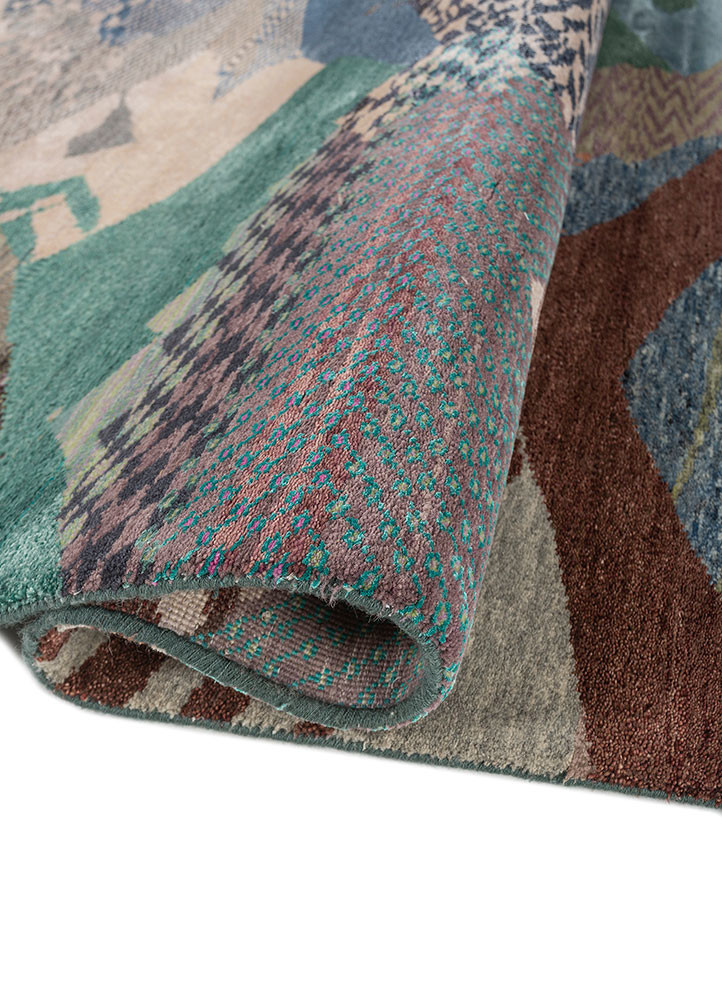 manchaha beige and brown wool and bamboo silk hand knotted Rug - FoldShot