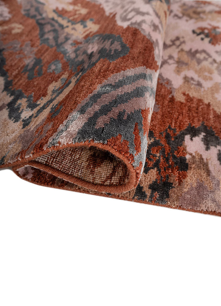 manchaha red and orange wool and bamboo silk hand knotted Rug - FoldShot