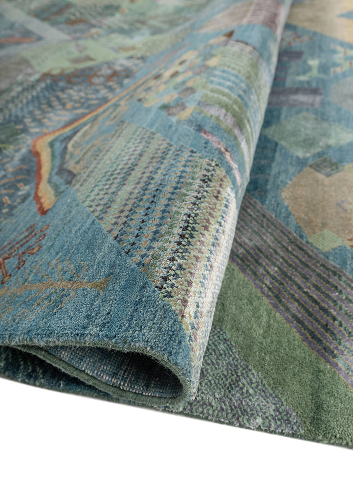 manchaha blue wool and bamboo silk hand knotted Rug - FoldShot manchaha blue wool and bamboo silk hand knotted Rug - FoldShot