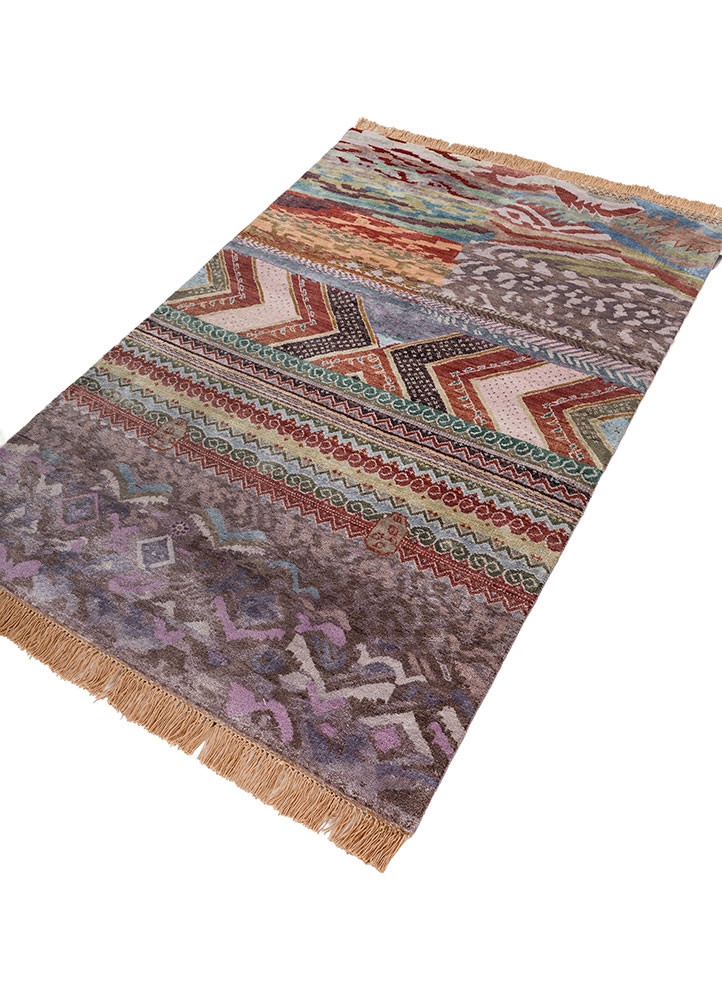 manchaha pink and purple wool and bamboo silk hand knotted Rug - FoldShot manchaha pink and purple wool and bamboo silk hand knotted Rug - FoldShot