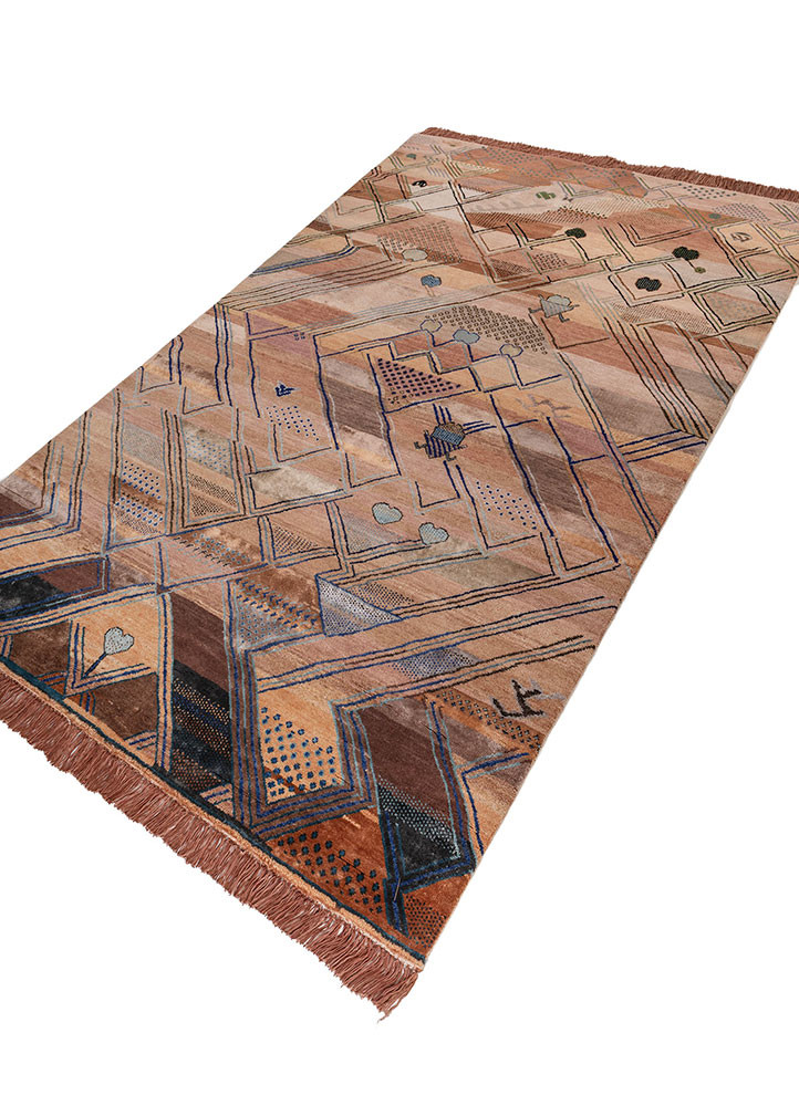 manchaha red and orange wool and bamboo silk hand knotted Rug - FoldShot manchaha red and orange wool and bamboo silk hand knotted Rug - FoldShot