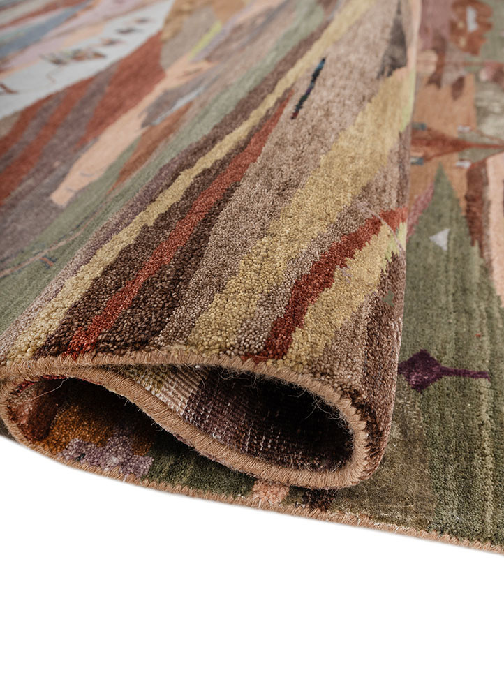 manchaha red and orange wool and bamboo silk hand knotted Rug - FoldShot
