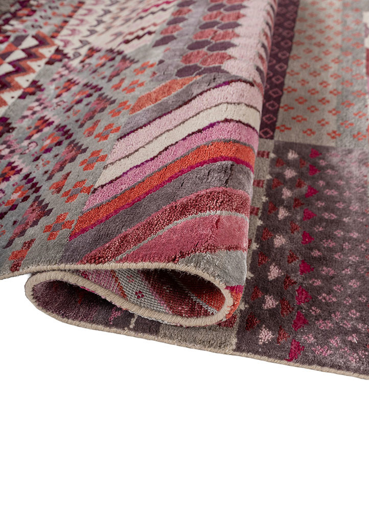 manchaha pink and purple wool and bamboo silk hand knotted Rug - FoldShot