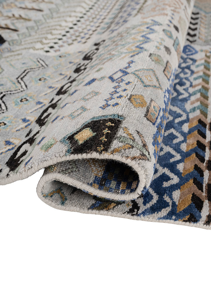 manchaha blue wool and bamboo silk hand knotted Rug - FoldShot manchaha blue wool and bamboo silk hand knotted Rug - FoldShot