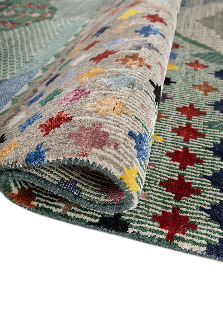 manchaha green wool and bamboo silk hand knotted Rug - FoldShot manchaha green wool and bamboo silk hand knotted Rug - FoldShot