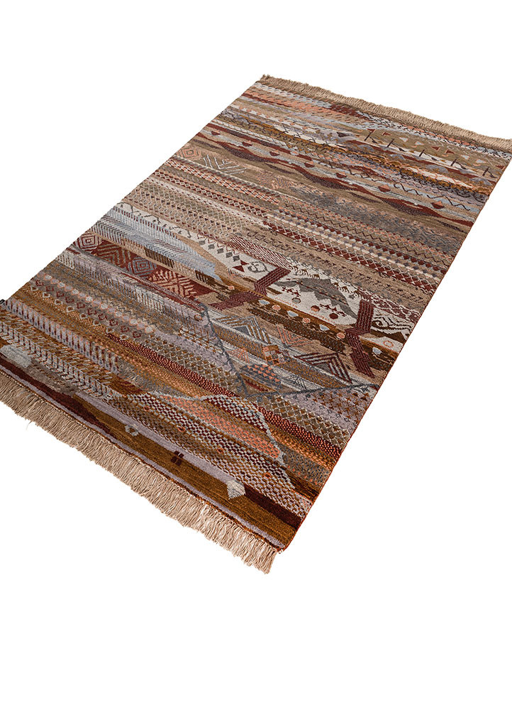 manchaha pink and purple wool and bamboo silk hand knotted Rug - FoldShot