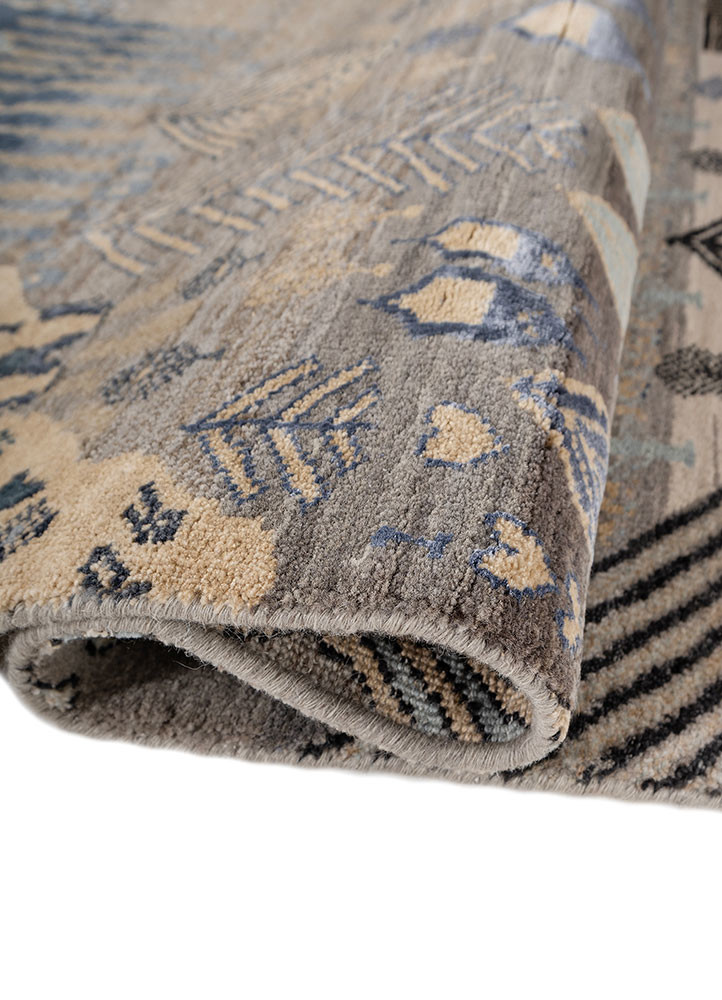 manchaha grey and black wool and bamboo silk hand knotted Rug - FoldShot manchaha grey and black wool and bamboo silk hand knotted Rug - FoldShot