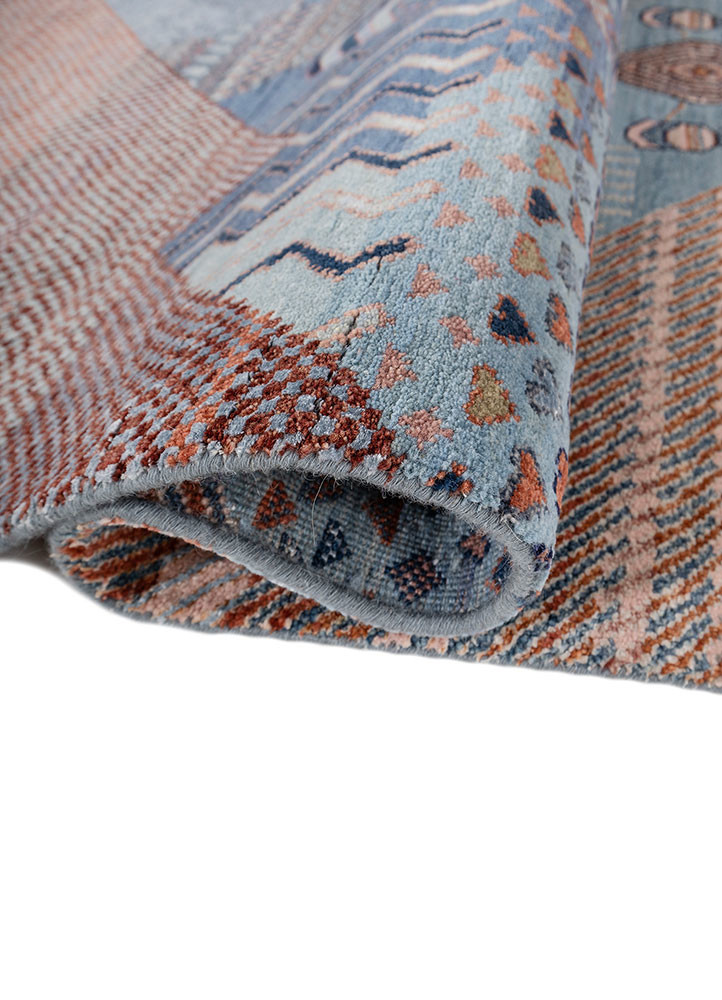 manchaha blue wool and bamboo silk hand knotted Rug - FoldShot