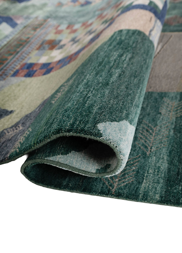 manchaha green wool and bamboo silk hand knotted Rug - FoldShot