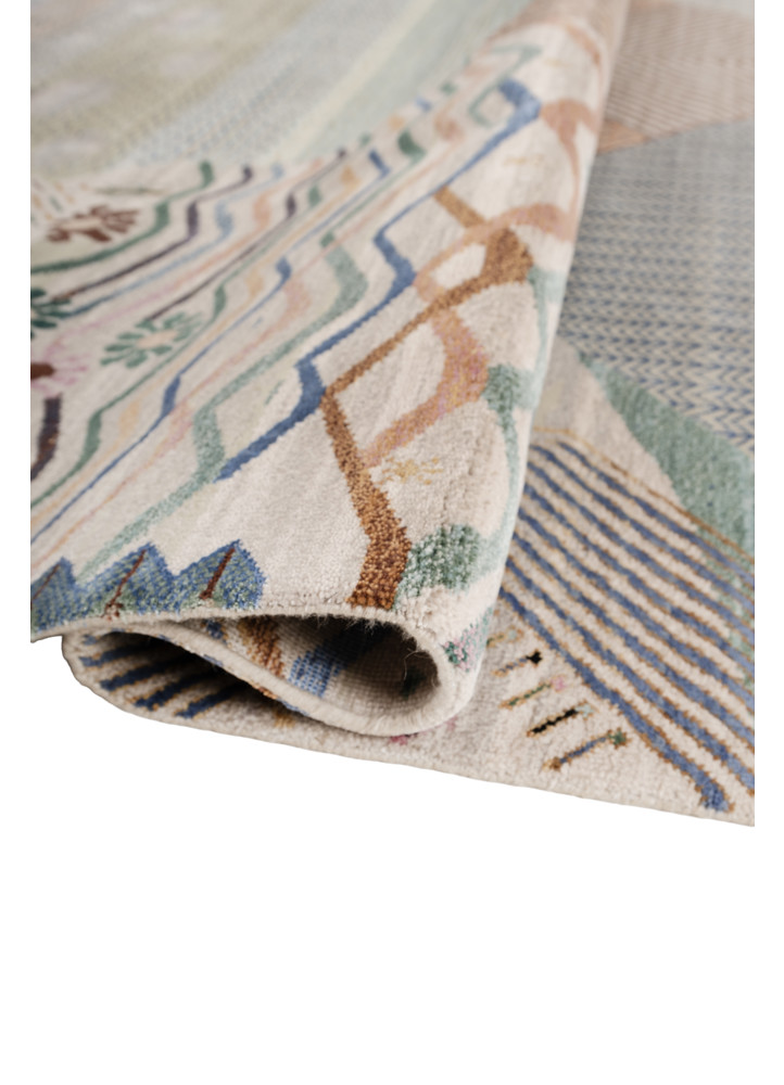 manchaha blue wool and bamboo silk hand knotted Rug - FoldShot