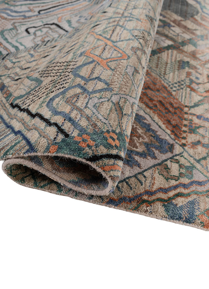 manchaha beige and brown wool and bamboo silk hand knotted Rug - FoldShot manchaha beige and brown wool and bamboo silk hand knotted Rug - FoldShot
