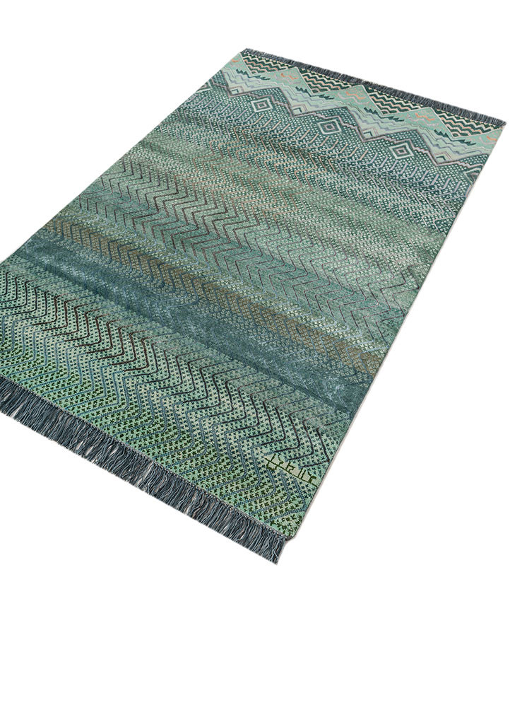 manchaha green wool and bamboo silk hand knotted Rug - FoldShot manchaha green wool and bamboo silk hand knotted Rug - FoldShot