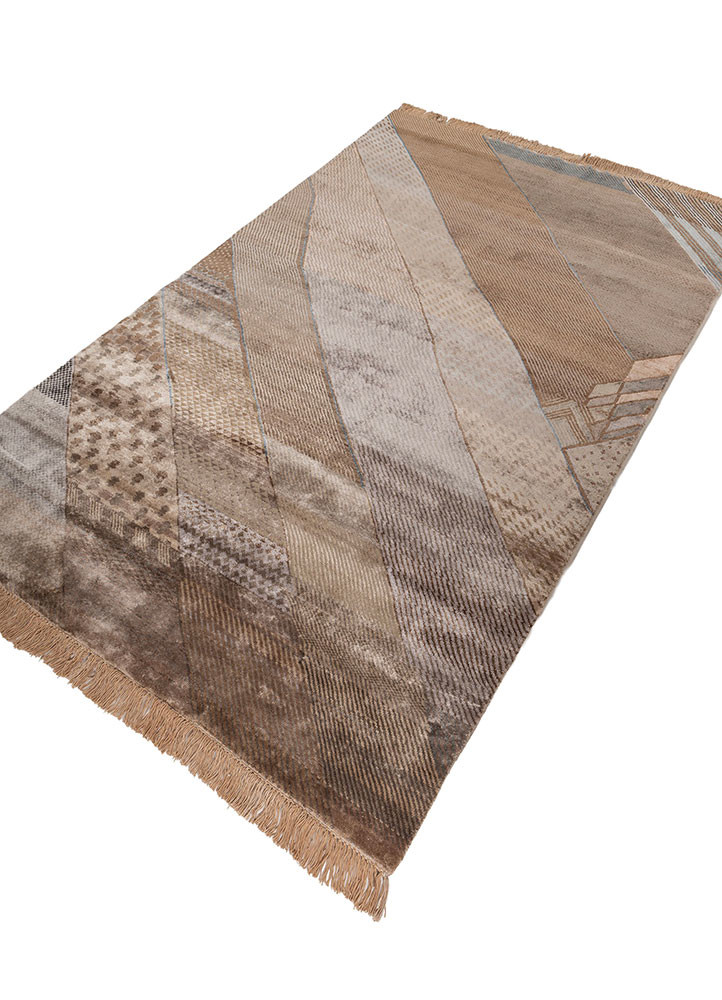manchaha beige and brown wool and bamboo silk hand knotted Rug - FoldShot manchaha beige and brown wool and bamboo silk hand knotted Rug - FoldShot