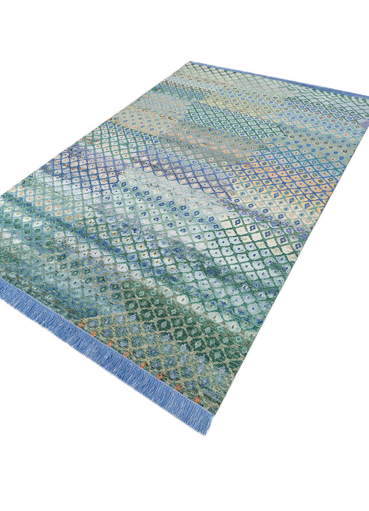 manchaha green wool and bamboo silk hand knotted Rug - FoldShot manchaha green wool and bamboo silk hand knotted Rug - FoldShot