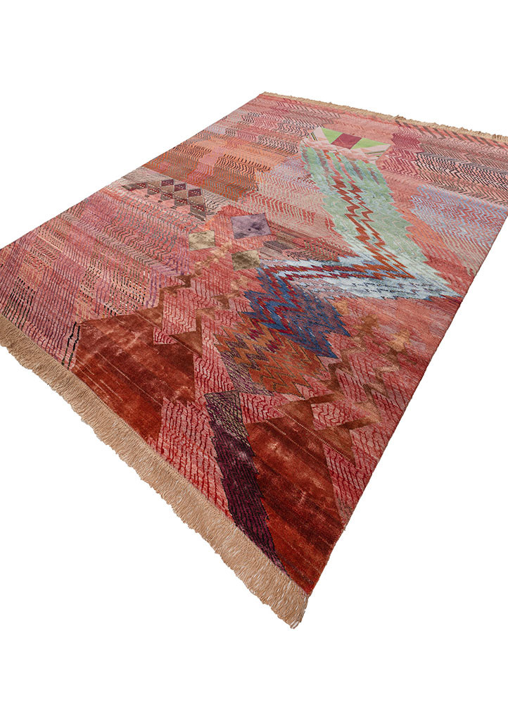 manchaha red and orange wool and bamboo silk hand knotted Rug - FoldShot