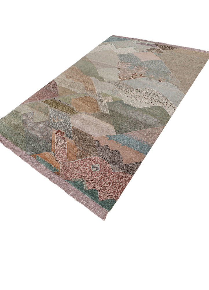 manchaha pink and purple wool and bamboo silk hand knotted Rug - FoldShot manchaha pink and purple wool and bamboo silk hand knotted Rug - FoldShot
