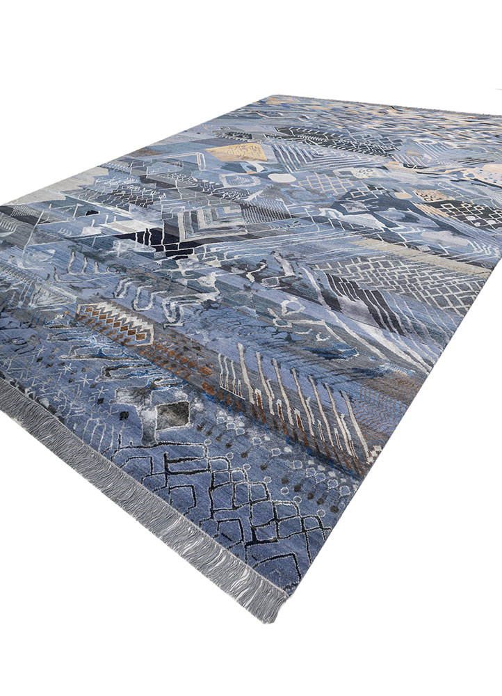 manchaha blue wool and bamboo silk hand knotted Rug - FoldShot