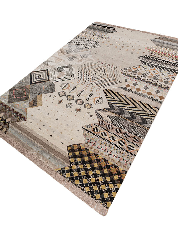 manchaha ivory wool and bamboo silk hand knotted Rug - FoldShot
