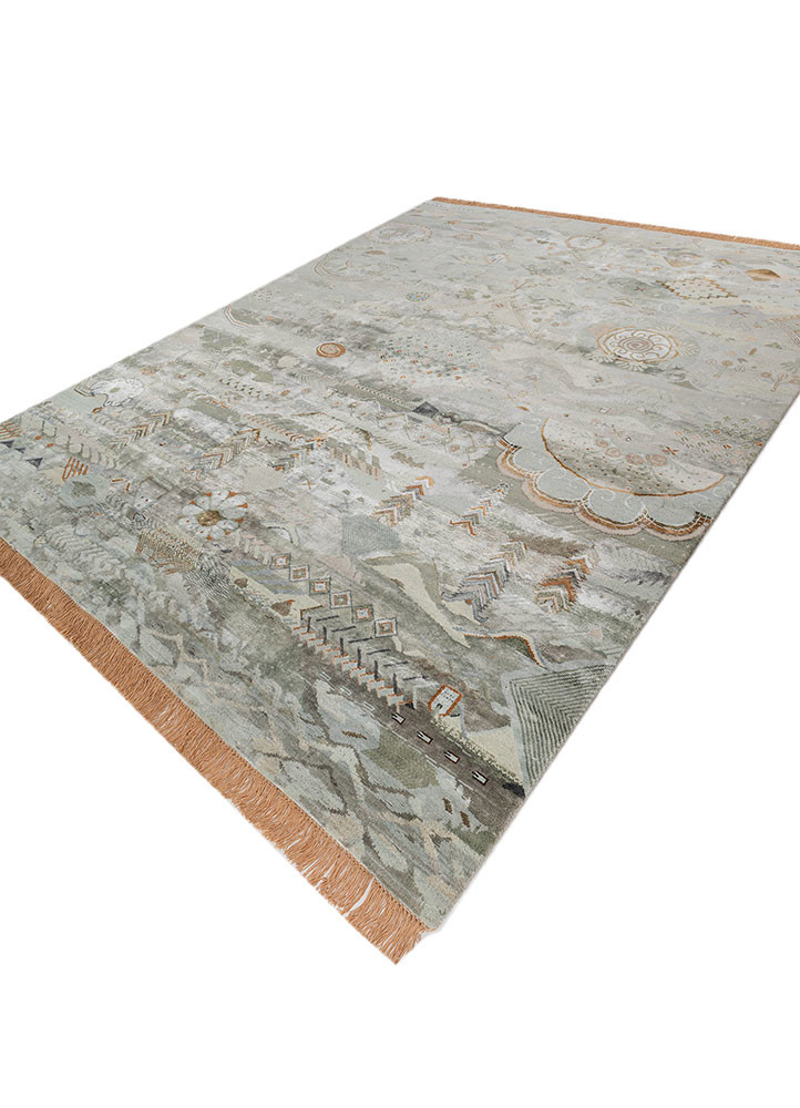 manchaha blue wool and bamboo silk hand knotted Rug - FoldShot manchaha blue wool and bamboo silk hand knotted Rug - FoldShot