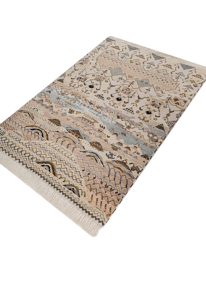 manchaha ivory wool and bamboo silk hand knotted Rug - FoldShot