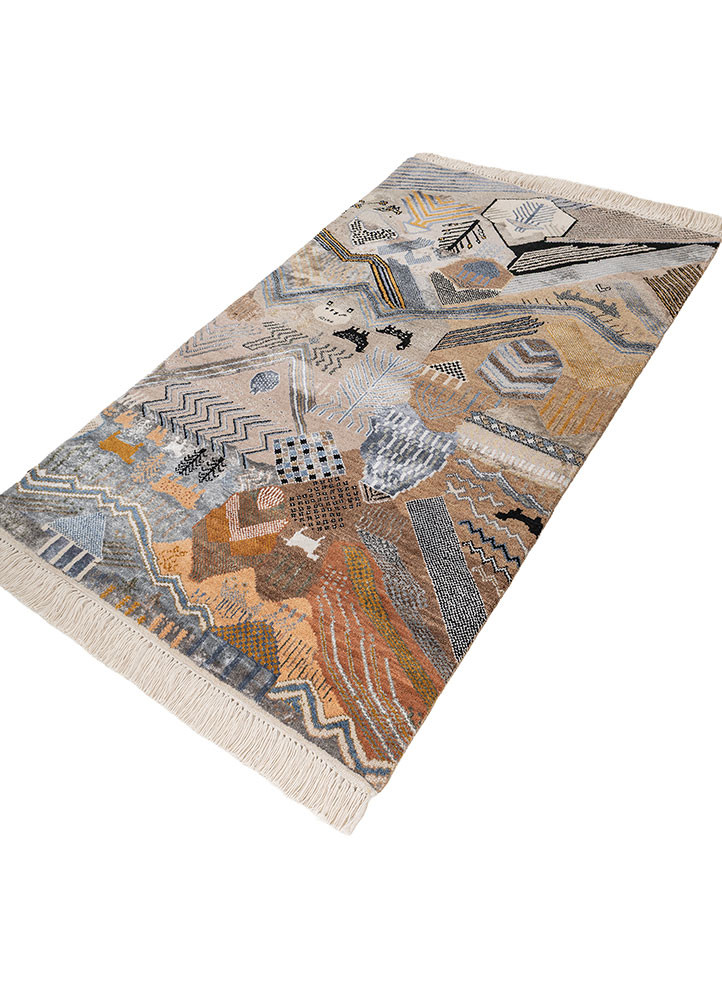 manchaha beige and brown wool and bamboo silk hand knotted Rug - FoldShot manchaha beige and brown wool and bamboo silk hand knotted Rug - FoldShot