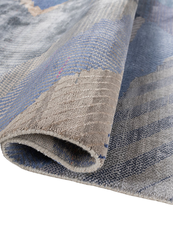 manchaha blue wool and bamboo silk hand knotted Rug - FoldShot
