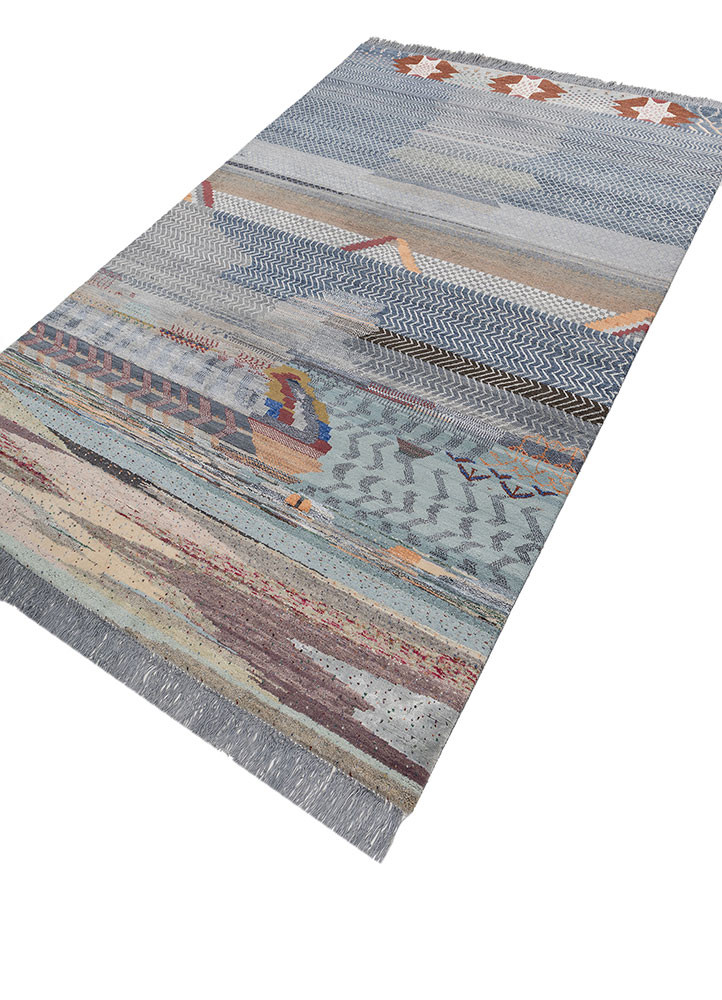 manchaha blue wool and bamboo silk hand knotted Rug - FoldShot manchaha blue wool and bamboo silk hand knotted Rug - FoldShot