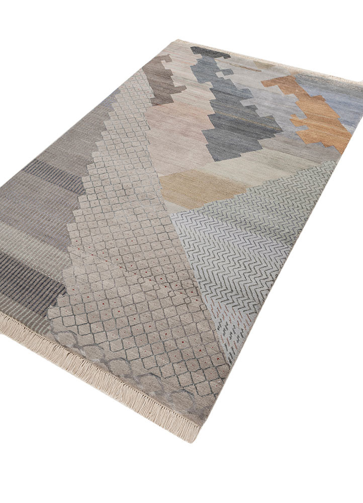 manchaha grey and black wool and bamboo silk hand knotted Rug - FoldShot manchaha grey and black wool and bamboo silk hand knotted Rug - FoldShot