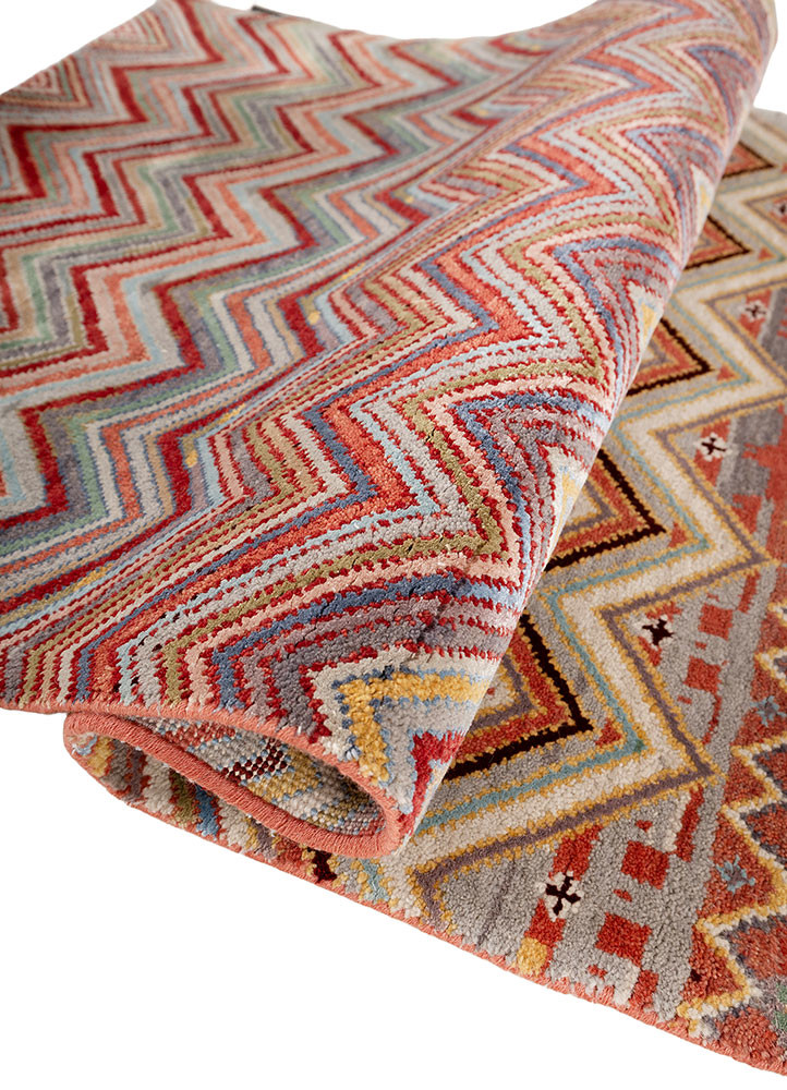 manchaha red and orange wool and bamboo silk hand knotted Rug - FoldShot manchaha red and orange wool and bamboo silk hand knotted Rug - FoldShot