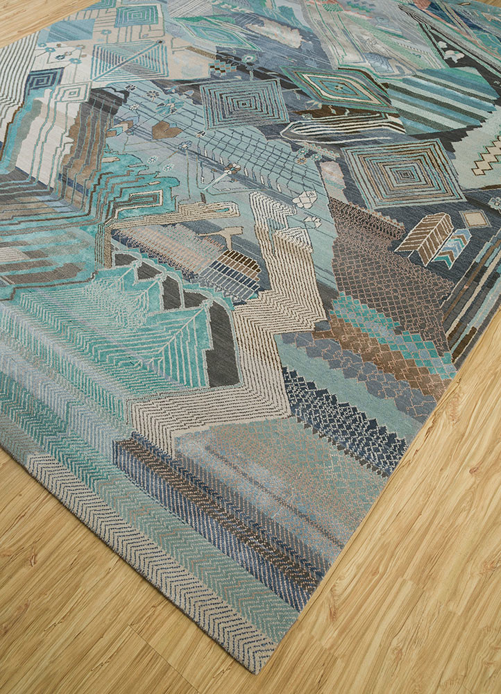 weaver art reserve grey and black wool and bamboo silk hand knotted Rug - FoldShot