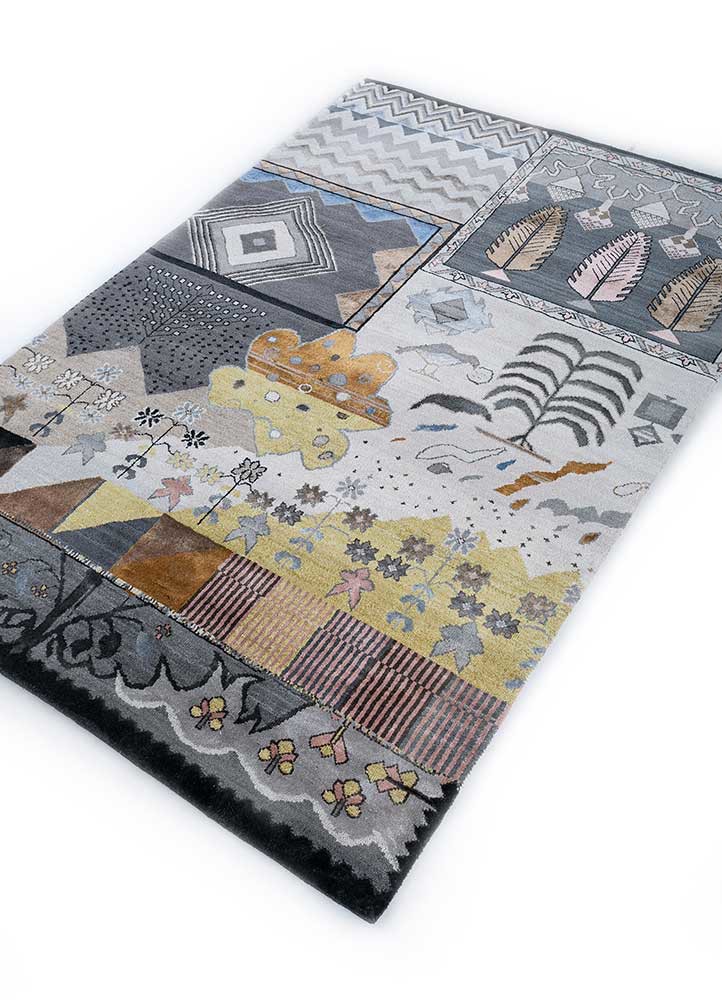 manchaha grey and black wool and bamboo silk hand knotted Rug - FoldShot manchaha grey and black wool and bamboo silk hand knotted Rug - FoldShot