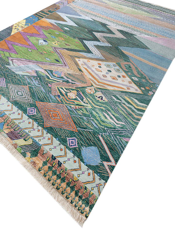 manchaha blue wool and bamboo silk hand knotted Rug - FoldShot manchaha blue wool and bamboo silk hand knotted Rug - FoldShot