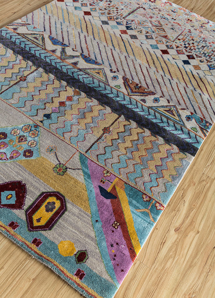 manchaha multi wool and bamboo silk hand knotted Rug - FoldShot