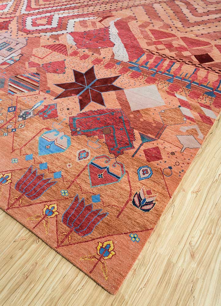 freedom manchaha red and orange wool and bamboo silk hand knotted Rug - FoldShot freedom manchaha red and orange wool and bamboo silk hand knotted Rug - FoldShot