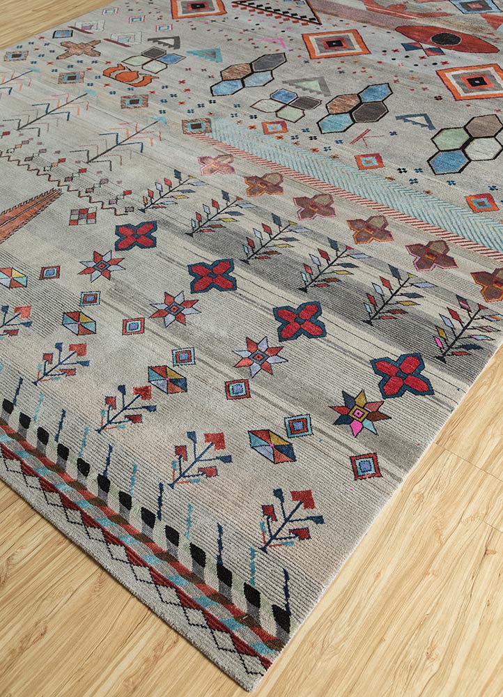 freedom manchaha grey and black wool and bamboo silk hand knotted Rug - FoldShot freedom manchaha grey and black wool and bamboo silk hand knotted Rug - FoldShot