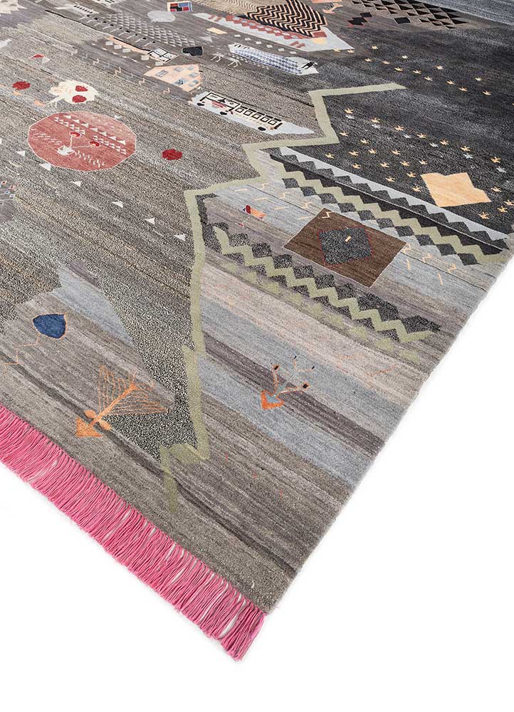Freedom Manchaha Grey and Black Hand Knotted Wool and Bamboo Silk Rugs