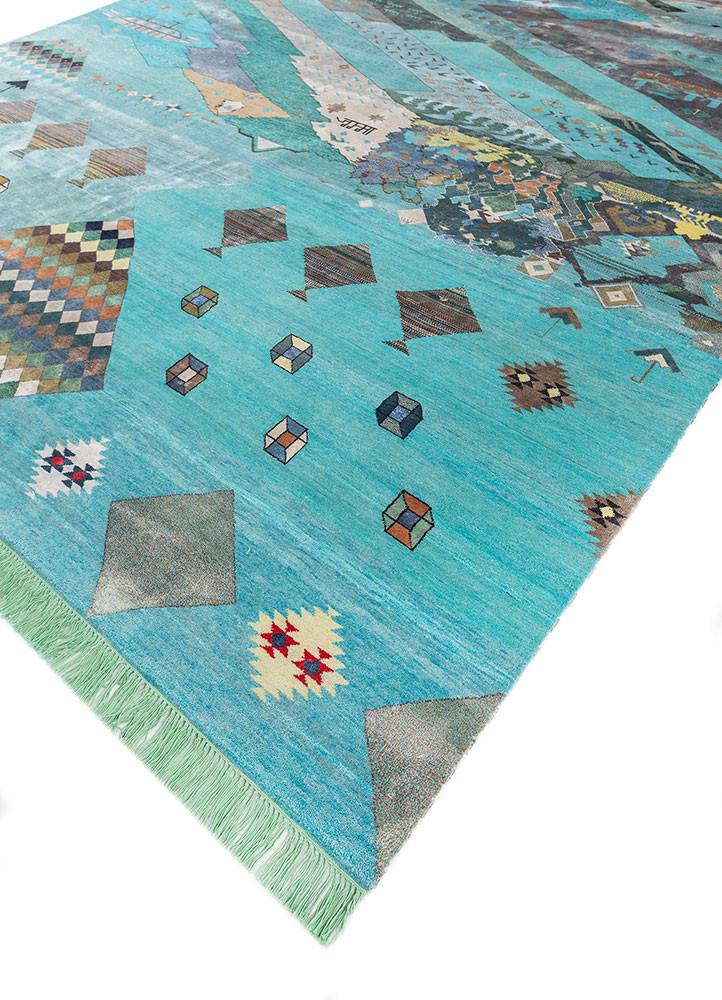freedom manchaha blue wool and bamboo silk hand knotted Rug - FoldShot freedom manchaha blue wool and bamboo silk hand knotted Rug - FoldShot