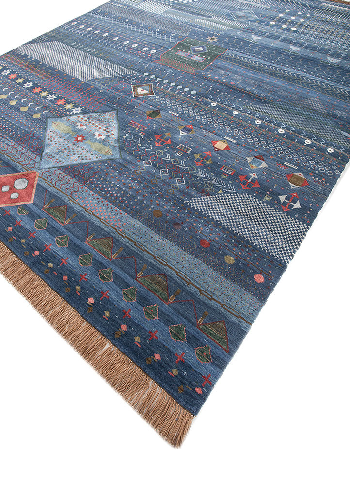 freedom manchaha blue wool and bamboo silk hand knotted Rug - FoldShot
