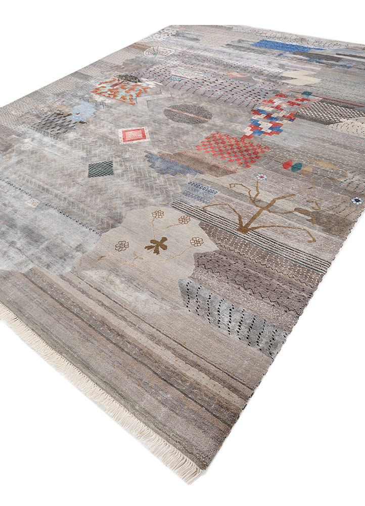 freedom manchaha grey and black wool and bamboo silk hand knotted Rug - FoldShot freedom manchaha grey and black wool and bamboo silk hand knotted Rug - FoldShot