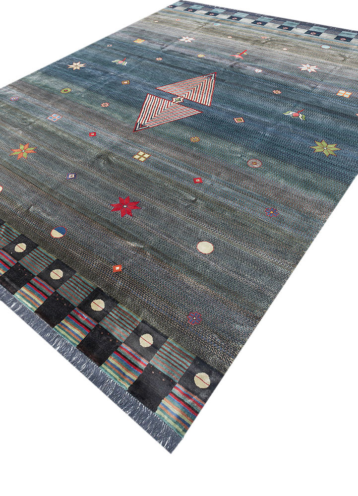 freedom manchaha blue wool and bamboo silk hand knotted Rug - FoldShot