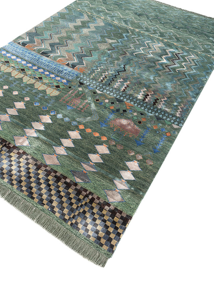 freedom manchaha green wool and bamboo silk hand knotted Rug - FoldShot
